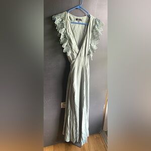 Blue Blush Lace Sleeve Maxi Dress in Soft Green